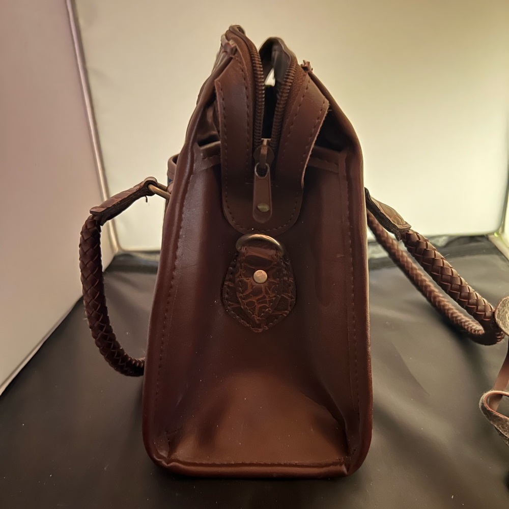 Vintage Brighton Leather Denim Satchel With Hearts Accents - Picture 7 of 8